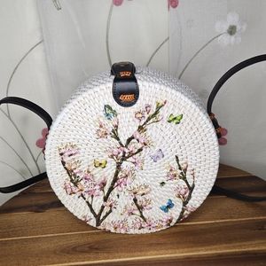 Bali Handwoven Rattan Crossbody Bag Floral